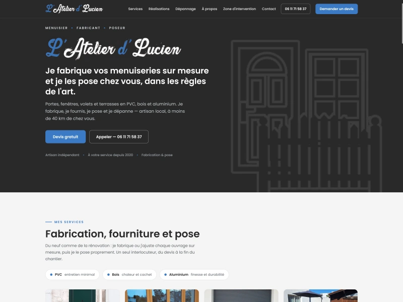 Réalisation : L'Atelier d'Lucien, site avec prise de rendez-vous